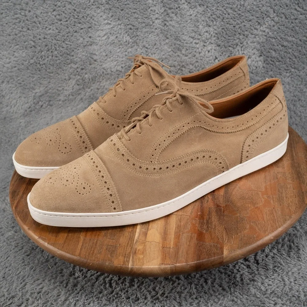 Allen Edmonds Strand Tan Brown Suede Captoe Sneakers Dress Shoes 14 D